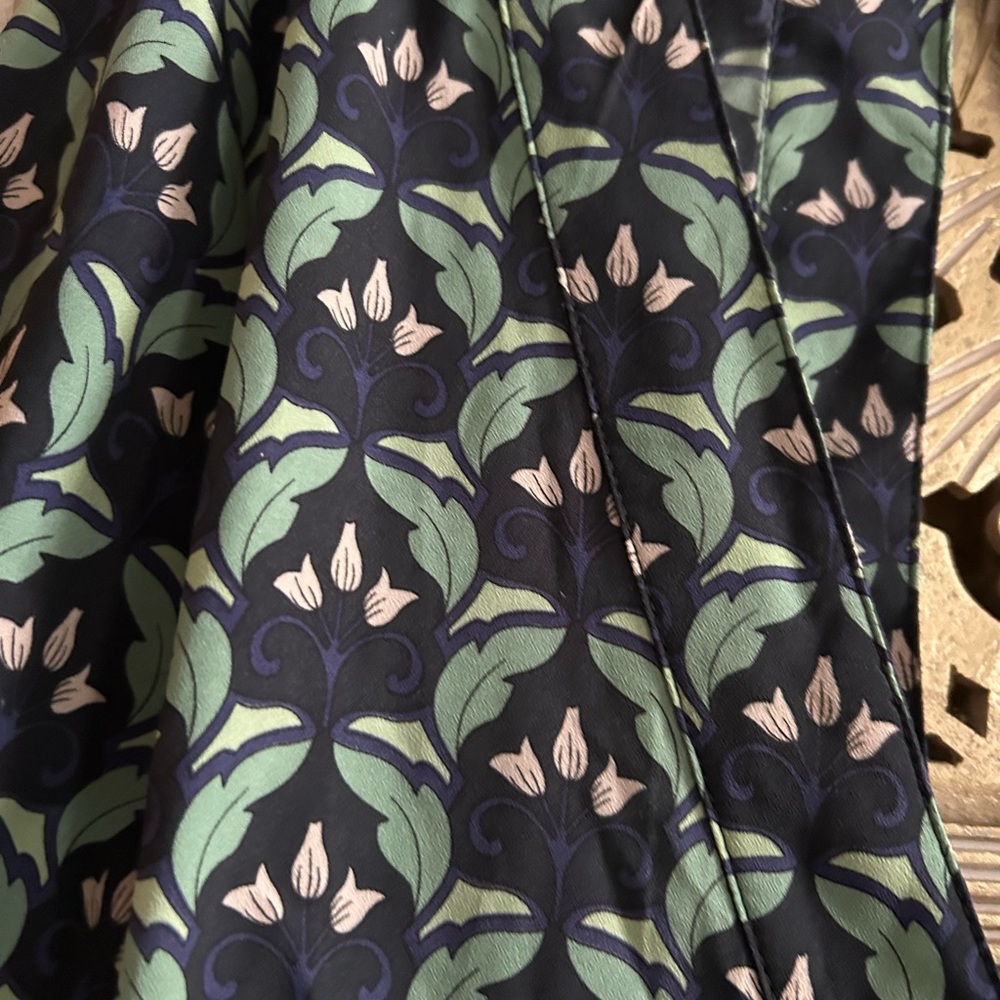 Ethereal Paper Crane Backless Dress Three Quarter Sleeves Blue Green Floral Sz L - Picture 7 of 11